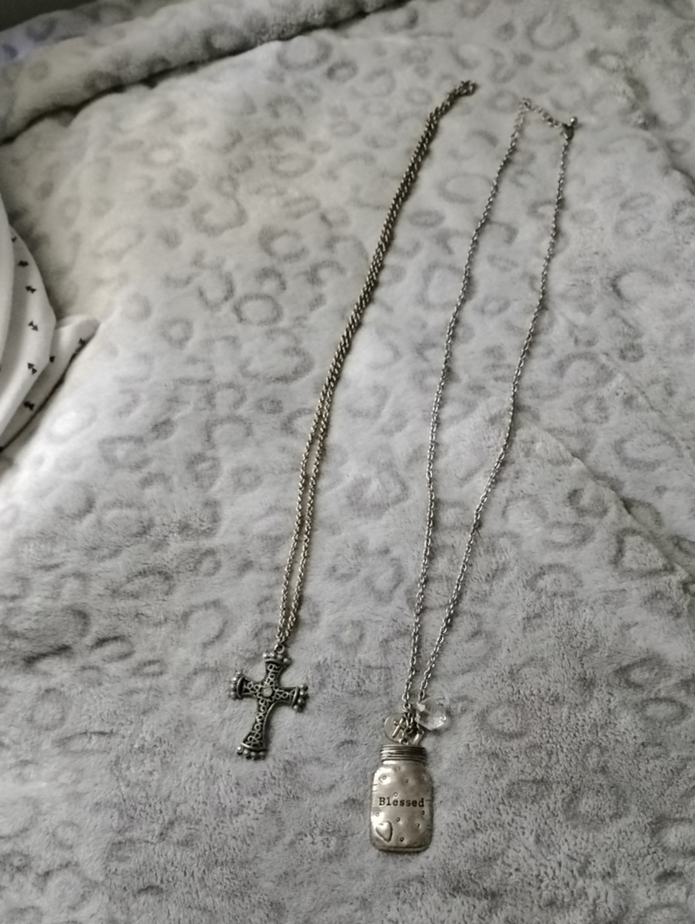 Silver Cross Necklace & Silver 'Blessed' Jar Pendant Necklace - Silver